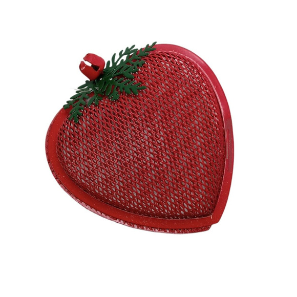 Red Heart Bell Ornament Holly Leaves Christmas Valentines Rustic Charm 💗🎄🎁 - Picture 1 of 14